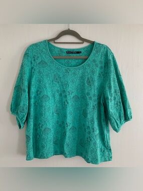 Gundrun Sjoden Green Floral Embroidered Blouse Boho Cottagecore Women’s Sz L